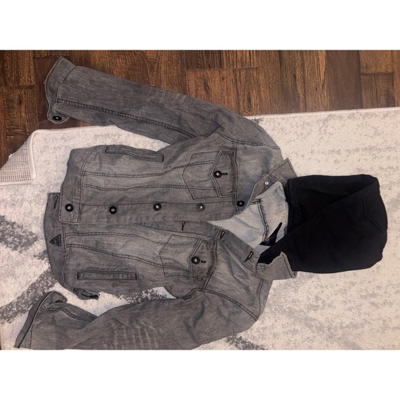 Guess Gray Wash Denim Trucker Jacket with Black Hoodie - Men's - Picture 1 of 3
